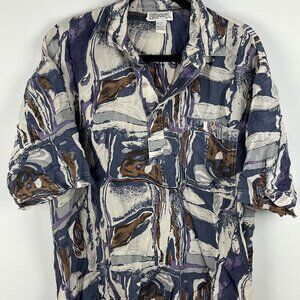 Alexxus Casual Button Down Shirt Size L Multicolor Short Sleeve Chest Pocket